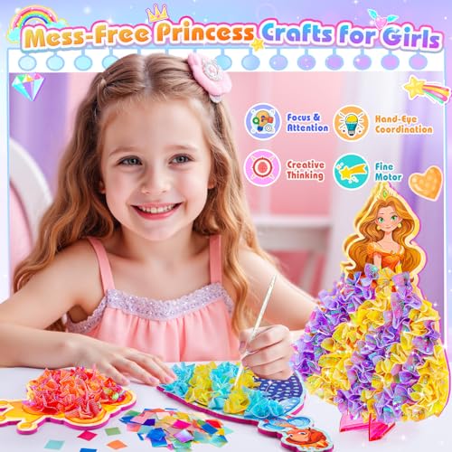 MDINGTD Poke Art Princess Craft Kits - DIY Magical Princesses, Mess-Free Creative Activity Arts and Crafts for Kids Ages 3-12, Birthday Christmas Gifts & Party Favors for Girls & Boys - style: Magical Princesses