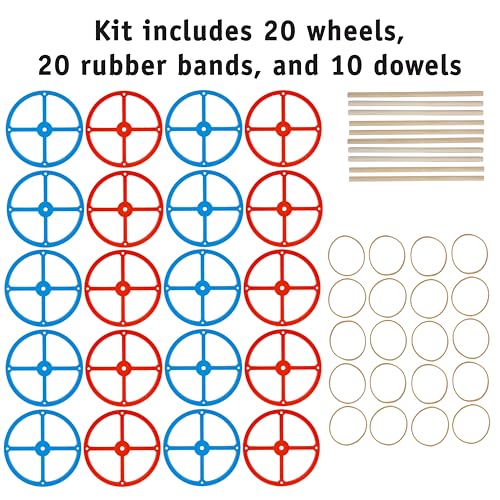 Large Plastic Toy Project Wheels and Axles, for Mousetrap Car and Rubber Band Car Projects, 20 Wheels, 20 Rubber Bands, 10 Dowels (Pack of 2) - color: Large Parts Set, size: 50pcs (Pack of 2)