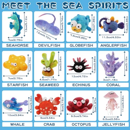 Needle Felting Kit, 12 Sea Animal, 42 Colors Wool Felting Kit for Beginners - color: 12Pcs Marine animals