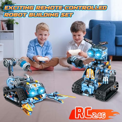 OKKIDY Robot Building Toys for Kids, 4-in-1 Rechargeable Remote Control RC Robotics STEM Building Block Kit RC Wall/Engineer Robot Toys for Boys Girls Ages 6 7 8 9 10 11 12+ (813PCS)