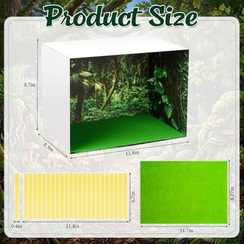 AmazingSpark 2 Set Rainforest Style Diorama Box and Fake Grass Decor, Rainforest Diorama Project Supplies Set, Cardboard Display Case Kit & Artificial Grass with Double Sided Tapes for DIY Crafts Toys - style: Rainforest,Cube