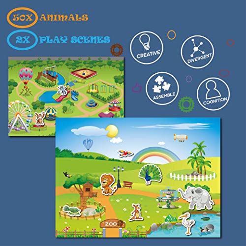 Magnetic Portable Playboard Cute Zoo Ainimal Magnets Create Scene for Learning Travel Toy (51 Pcs) - style: ZOO