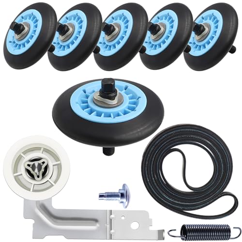 Upgraded Dryer Repair Kit Compatible with Samsung Dryer Roller Replacement Kit, for DC97-16782A Dryer Roller, DC93-00634A Idler Pulley, 6602-001655 Belt (6 Roller White Spacer) - color: Blue 6 Roller Spacer