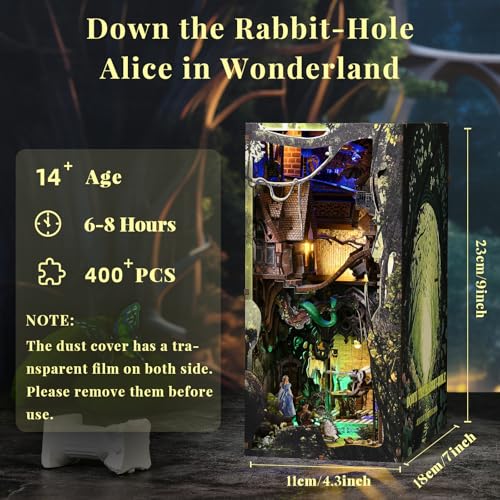DIY Book Nook Kit, Alice Down The Rabbit Hole Miniature House Kit with LED - color: Alice Down the Rabbit Hole