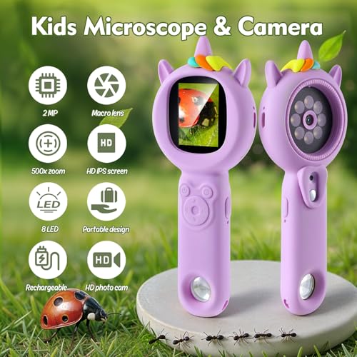 Kids Microscope, 500X Handheld Microscope for Kids, Purple - color: Purple