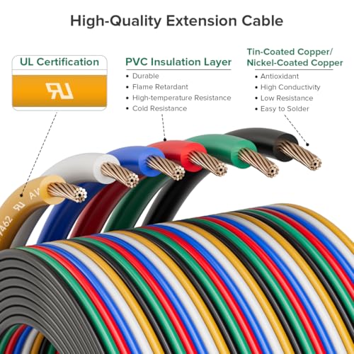 BTF-LIGHTING 22AWG 6 Pin 32.8ft Extension Cable, UL Recognized Component - size: 6 Conductor, style: 22 Gauge