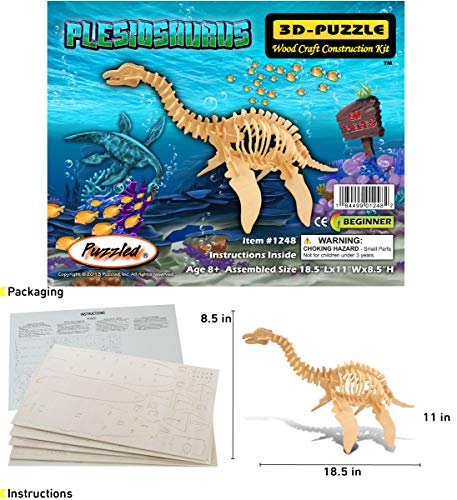 Puzzled 3D Puzzle Plesiosaurus Dinosaur Wooden Construction Kit, 50pcs Pack
