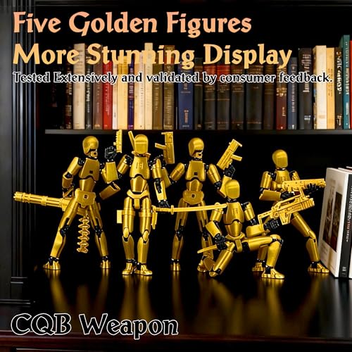 Gatling Gun Titan 13 Action Figure Set【Assembled】, Robot T Action Figure 3D Printed Dummy 13 Action Fidget Toys Figure Articulated, Lucky 13 for Collectors Desktop Decorations (5-Pack) - color: 5 Gold