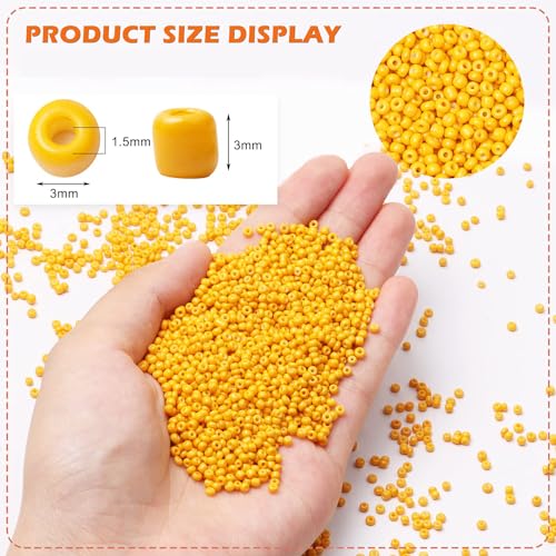 5000pcs Dark Yellow Glass Seed Beads Bulk, Small Tiny Waist Spacer Beads for Bracelet, Necklace Jewelry Making, DIY Craft Projects(3mm 8/0) - color: Dark Yellow, size: 3mm