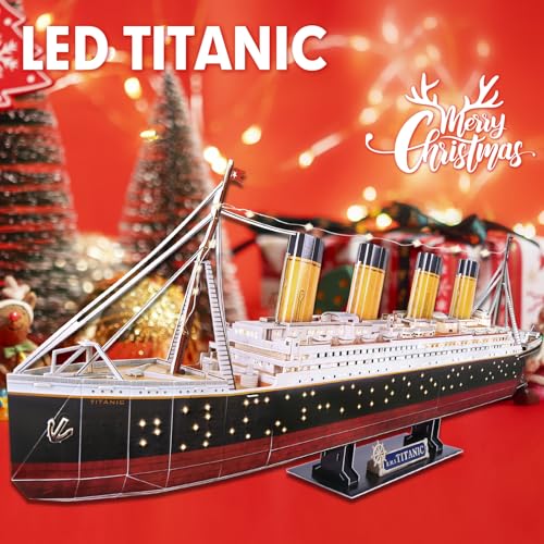 CubicFun Titanic 3D Model Ship Puzzle with LED Lights, 266 Pieces, 88 cm - style: Realistic