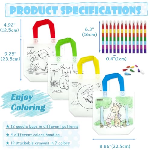 HahaMagic 12 Coloring Goodie Bags with 12 Crayons(7-in-1) - style: 12 Goodie Bags+12 crayons (7 colors)