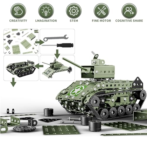 Lucky Doug STEM Building Projects Model Army Tank Set - 284 Pieces STEM Project Building Toys for Kids Ages 8-12, Assembly Science Kit Educational Toys Gift for Kids Boys 7 8 9 10 11 12-16 Years Old - style: 8801