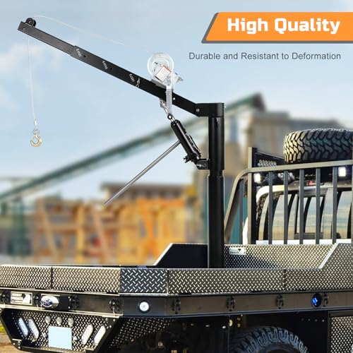 GarveeTech Hydraulic Pickup Truck Crane Hoist, 1000 LBS Capacity Manual Truck Crane with 4 Adjustable Load Levels 500/600/800/1000 LBS for Lifting Goods, Non-Electric Pickup Bed Crane, Black - color: Black