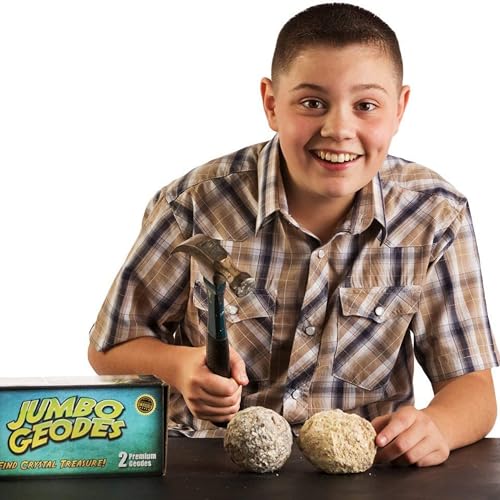 Blue Marble Break Open 2 Jumbo Geodes– Break Your Own Large Geode with Crystals, Earth Science Kit for Kids to Learn Geology, Gifts for Rock Collectors, Cool Rocks for Boys and Girls
