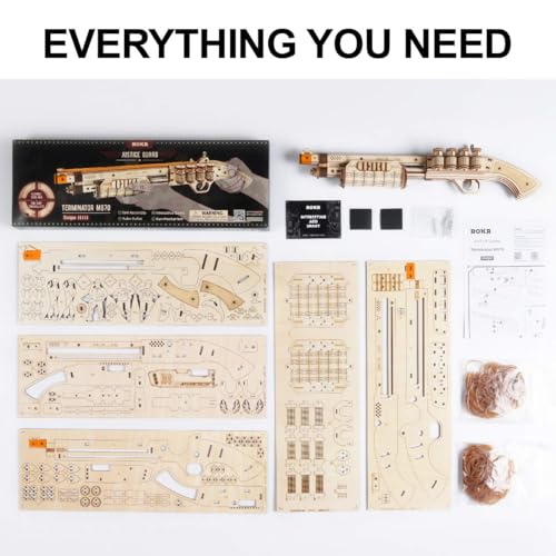 ROKR 3D Wooden Puzzle DIY Building Toys Mechanical Model - Multi-Player Game with Wood Targets &Rubber Bands, Gifts for Adults - color: 01 Terminator M870