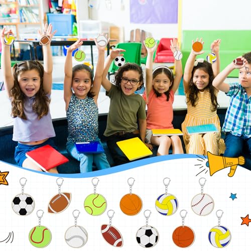 Trnayi 36 Pcs Sports Ball Unfinished Wood Keychains Color Your Own Craft - style: Sports