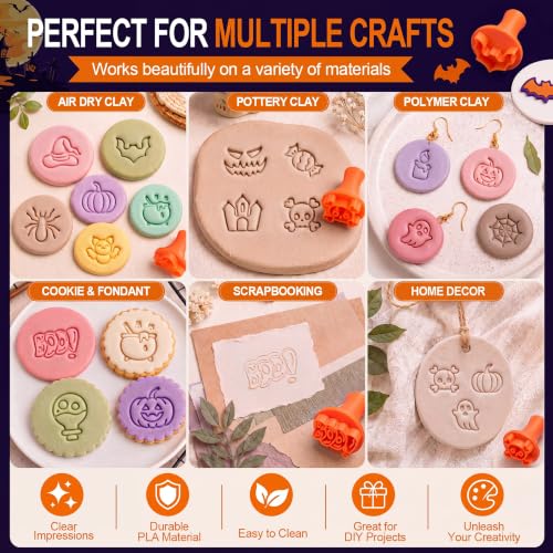 30 Pcs Halloween Clay Modeling Stamp Set 72 Letters with Box - style: Halloween