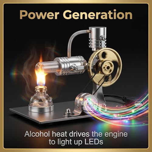 Hot Air Stirling Engine Motor Model,Stirling Engine Kit, Single-Cylinder Metal External Combustion Engine Motor,DIY Hot Air Engine Gift of Air for Adults Desktop (Silver) - color: Silver