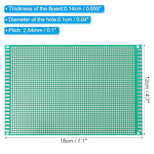 PATIKIL 7.1" x 4.7" PCB Board Circuit, 12 Pcs Single Sided Prototype Solder Boards for DIY Soldering and Electronic Project Circuit Boards Solderable Breadboard, Green - size: 7.1" x 4.7"