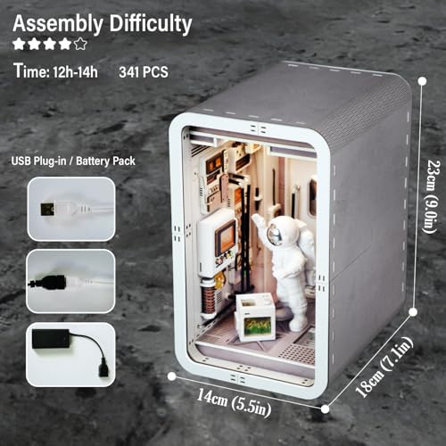 DIY Book Nook Kit, Dollhouse Miniature, Booknook Bookshelf Insert Decor Alley 3D Wooden Puzzle, Bookends Model Building Kit with LED Light, Gift for Teens and Adults, Space Capsule - color: Space Capsule