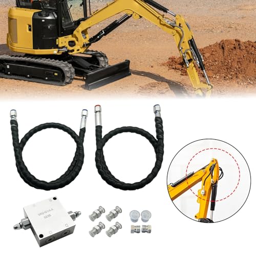 Amagogo Mini Excavator Cushion Valve Kit for 1/4" Hydraulic Hoses, Pre-Assembled Hydraulic Control Valve, M14x1.5 Threaded Steel Fittings, Excavator Attachment for Contractors Operators, Style A
