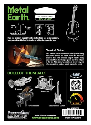 Metal Earth Classical Guitar Color Metal Model Kit Fascinations