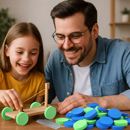 Blueweenly 100 Pcs Foam Wheels Set with 50 Metal Rods DIY Toy Wheel Model