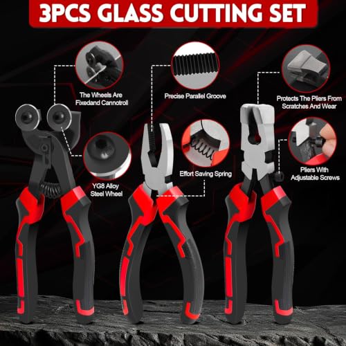 YOTINO Glass Cutters Tools,43PCS Stained Glass Tools with Glass Nippers Glass Running Pliers Breaking Pliers Oil Feed,80W Soldering Iron, Solder Wire - color: blue