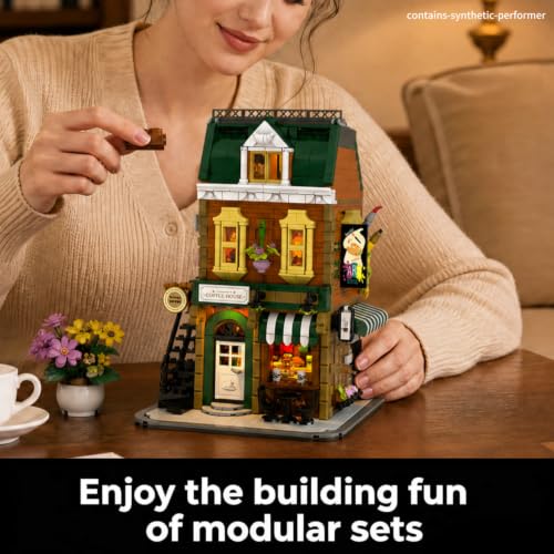 French Cafe Bakery Lighting Building Set Modular House for Adult 1513 PCS - size: French Corner Cafe