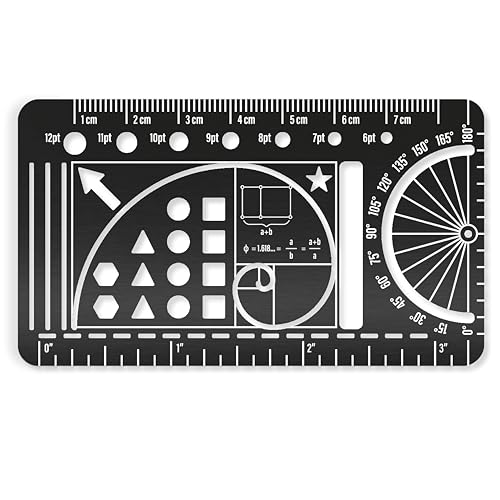 Pocket Journal Stencil - Stainless Steel Metal Bookmark with Circle Template, Ruler Conversion, Protractor & Golden Ratio - Planner Accessories for Journaling, Bible Study, Sketching & Notes