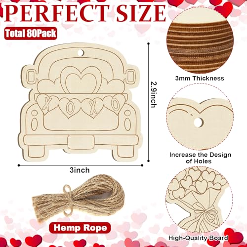 80PCS Wooden Heart Ornaments to Paint Valentine's Day Craft,10 Styles DIY Blank Unfinished Wood Heart Cutouts Ornament for Crafts Spring Tree Hanging Decorations Love - color: Valentine Cutouts