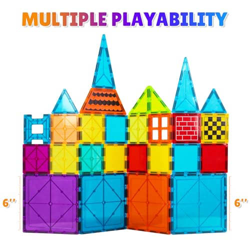 Large Magnetic Tiles Set - 6 Piece Square STEM Learning & Educational Building Kit for Kids - Perfect Construction Toy Gift - color: Nf-06 Set