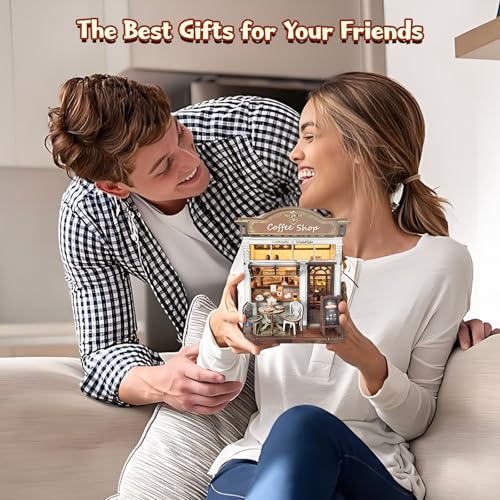 DIY Miniature House Kit, Coffee Shop Book Nook Kit, Mini Building Kit, Dollhouse Kit for Adults and Teens, 3D Wooden Puzzles with LED Light, Craft Kit for Family and Friends(Retro Coffee Shop) - style: Retro Coffee Shop