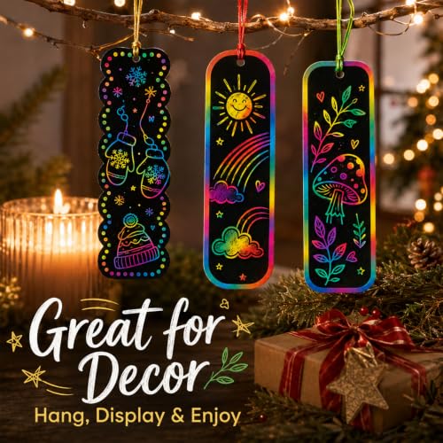 MAQIHAN 36 Sets Scratch Art Bookmarks - DIY Rainbow Bookmark Kit with Tools