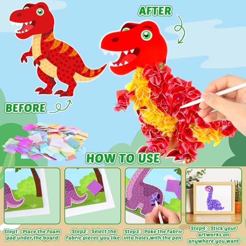 Lonfliness 8 Pcs Dinosaur Poke in Craft Kits for Kids Mess Free DIY Art - style: Dinosaur