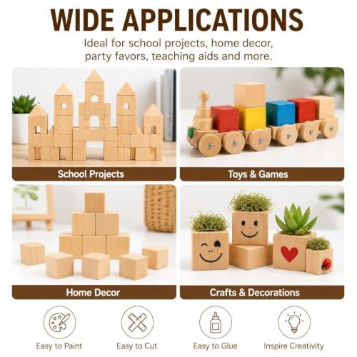32 Pack Unfinished Wood Blocks 1.5 Inch Solid Wood Cubes for Crafts - size: 1.5 Inch-32Pcs
