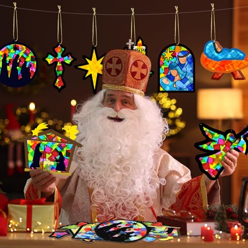 DoubleFill 48 Pcs Christmas Nativity Suncatchers Craft Kits Tissue Paper - style: Christmas Nativity