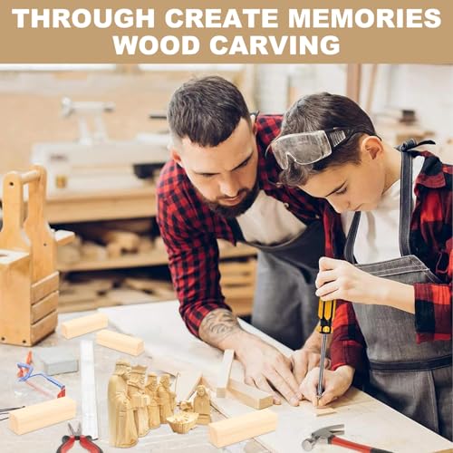 SHUESS 48 Pcs Wood Blocks, 4 X 1 X 1 Inch Wood Carving Kit for Beginners, Unfinished Wood Carving Set for Arts and Crafts