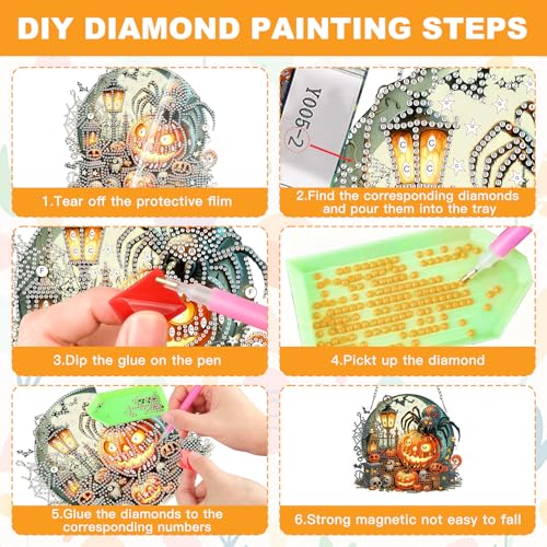 NAIMOER Halloween Diamond Art Hanging Kits for Adults, Spider 5D Special Shaped Rhinestone, DIY Acrylic Diamond Art Painting Window Pendants Home Garden Wall Hanging Ornament Kits, Double Sided - color: Halloween Pumpkin Spider