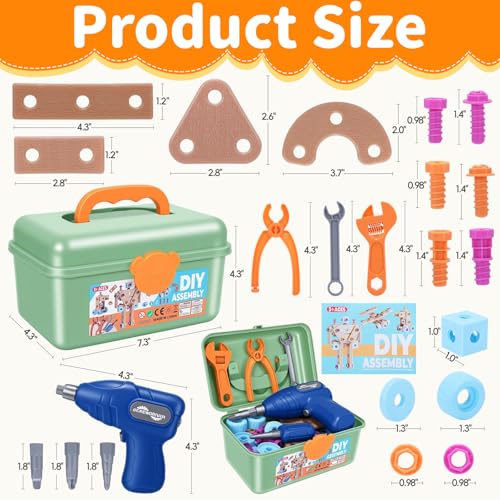 Drill Building Set for Kids 172 Pcs Construction Tools for Kids with Toolbox,Kids Construction Building STEM Toy for Boys Girls Birthday Gifts
