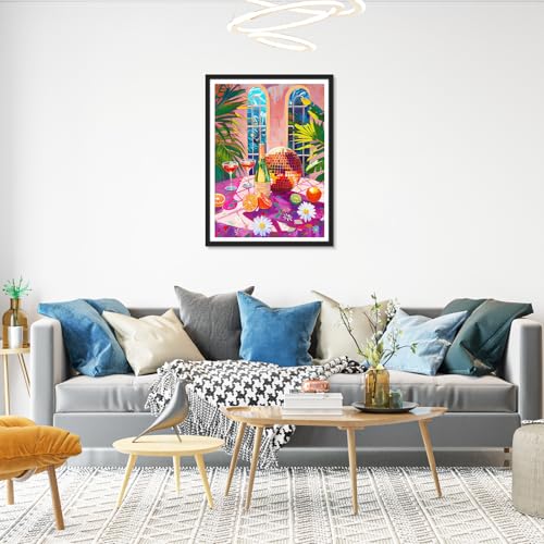 HEIBAGO Disco Diamond Art Kits for Adults, Diamond Painting Kits Restaurant for Adults Beginners, 5D Full Drill Round Diamond Art Painting, DIY Diamond Dots for Adult for Home Wall Decor 12 x 16 Inch - color: Disco Scene