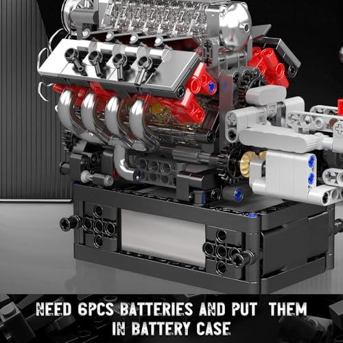 Mould King 10225 V8 Engine Model Kit that Works - Car Engine Building Blocks Kit with Battery, STEM Mechanic Engineering Construction Set, Collection Model Gift for Adults(855 PCS)