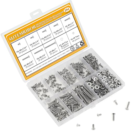 254 Pieces #4-40 x 3/16", 1/4", 5/16", 3/8", 1/2", 5/8", 3/4", 1", Countersunk Head Socket Cap Screws Nuts Washers Assortment Kit - size: #4-40, style: Countersunk Head Socket Cap