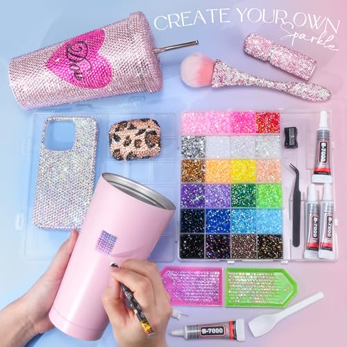 35000 Pcs Resin Jelly Rhinestones Kit, Multicolor 3mm Flatback Rhinestones with 4 Pcs B7000 Jewelry Glue & Tools, All-in-One Bedazzling Kit for DIY Arts & Crafts Gifts - color: 24 Colors 3mm, size: X-Large