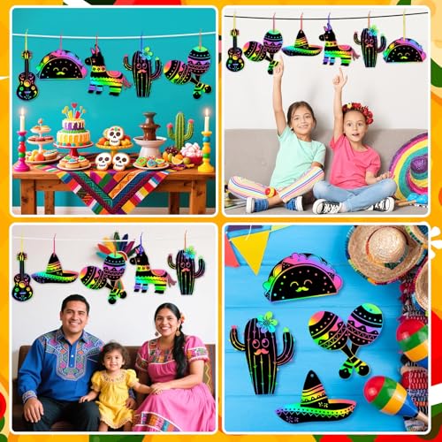 36 PCS Cinco de Mayo Crafts for Kids, Mexican Scratch Art Party Favors - style: Cinco De Mayo Style