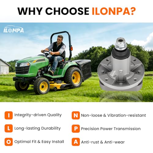 ILONPA 48 inch Deck Rebuild Kit with GY20050 Spindle Assembly for John Deere L120 L130, Includes Spindle GY20785, Blades GX20250, Idler GY20067 & GY22082, 1/2"x139" Belt GY20571 - size: 48 inch Spindle Kit Blade Blade