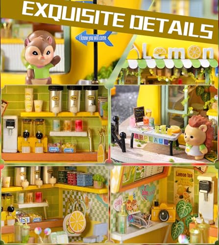 Roroom DIY Miniature House Kit, Sunny Lemonade Drink Stand Dollhouse Kit - color: Hedgehog Drink Shop