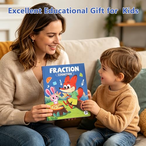 Magnetic Fraction Playbook & Fraction Manipulatives Set, Montessori Magnetic Fraction Book for Kids Grades K-3, Math Manipulatives with Fraction Tiles and Circles, Educational Fraction Games & Puzzle - color: A