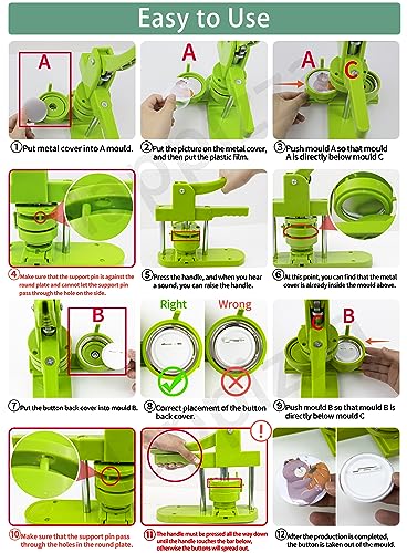 Happizza Button Maker Machine Multiple Sizes, Pin Maker Machine 2.25 inch+3 inch, Interchangeable Button-Models Badge Button Press Machine with 200 Sets 58mm+75mm Button Maker Supplies&Circle Cutter - size: Green 2.25+3 inch (200 Sets)