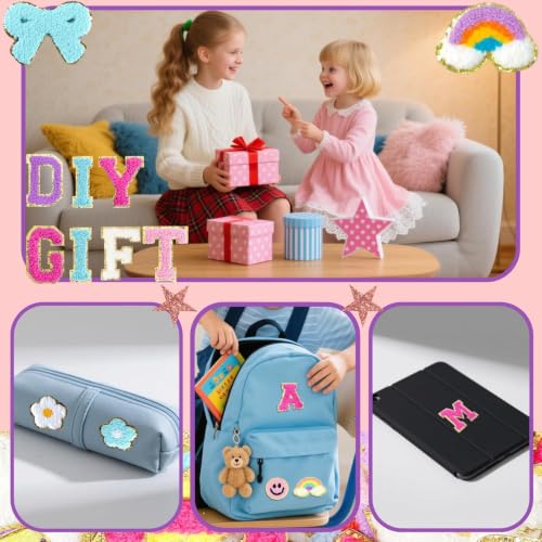 Chenille Letter Patches 76Pcs Self Adhesive Stickers for Clothes Backpacks - color: 76 Pcs Letter Patches